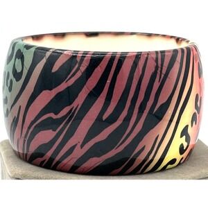 Vtg Animal Print Cuff Bracelet Bangle Large Chunky Cheetah Zebra Plastic 2.5"